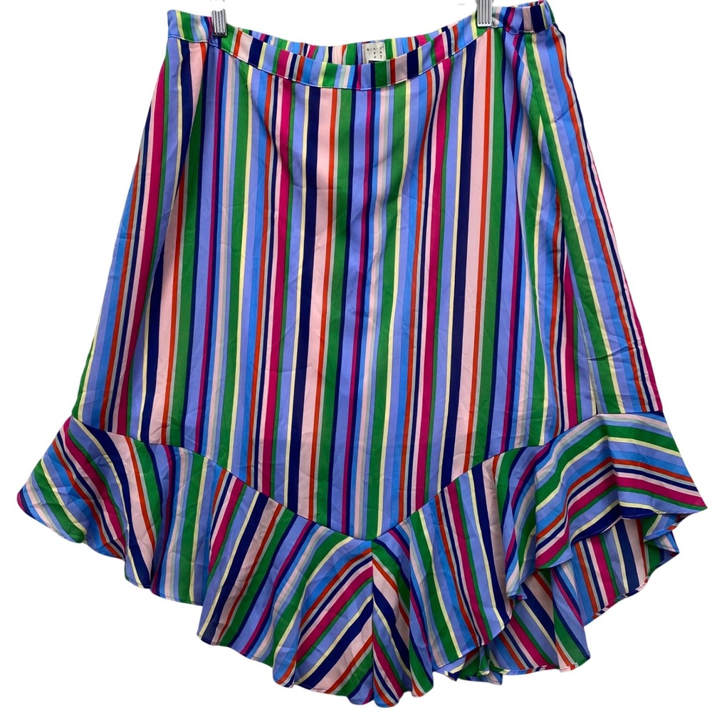 A New Day Rainbow Multicolored Striped Skirt Asymmetric Ruffled Hem XXL‎ Wicking